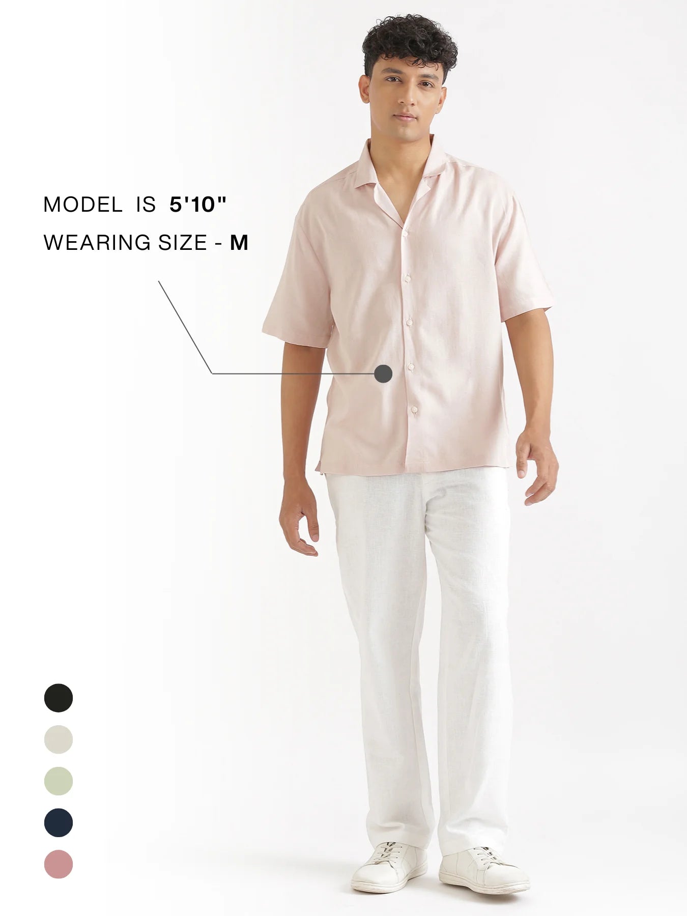 Men Flowy Linen Cuban Collar Blush Pink Shirt