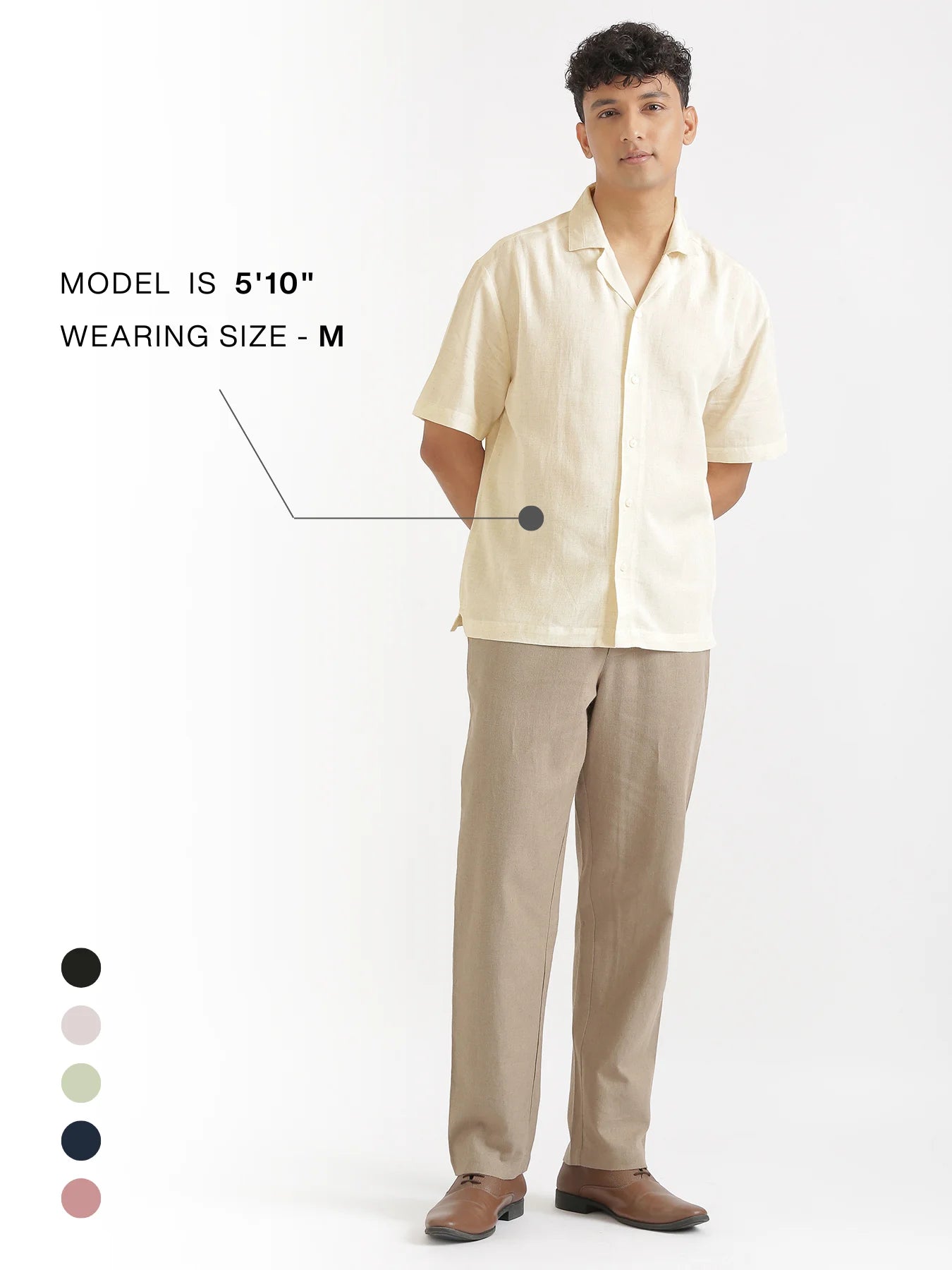 Men Flowy Linen Cuban Collar Ecru Shirt