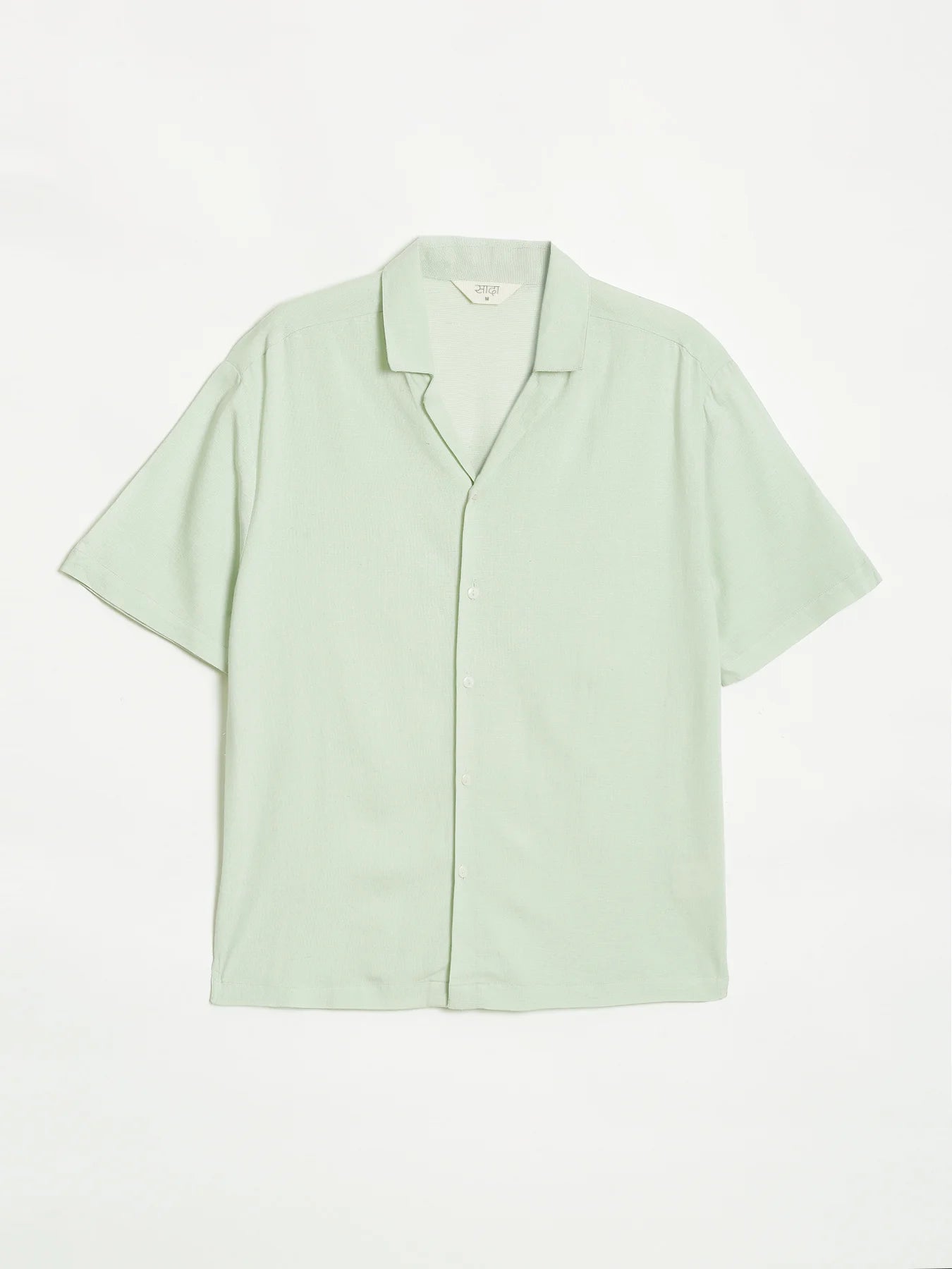 Men Flowy Linen Cuban Collar Mint Green Shirt