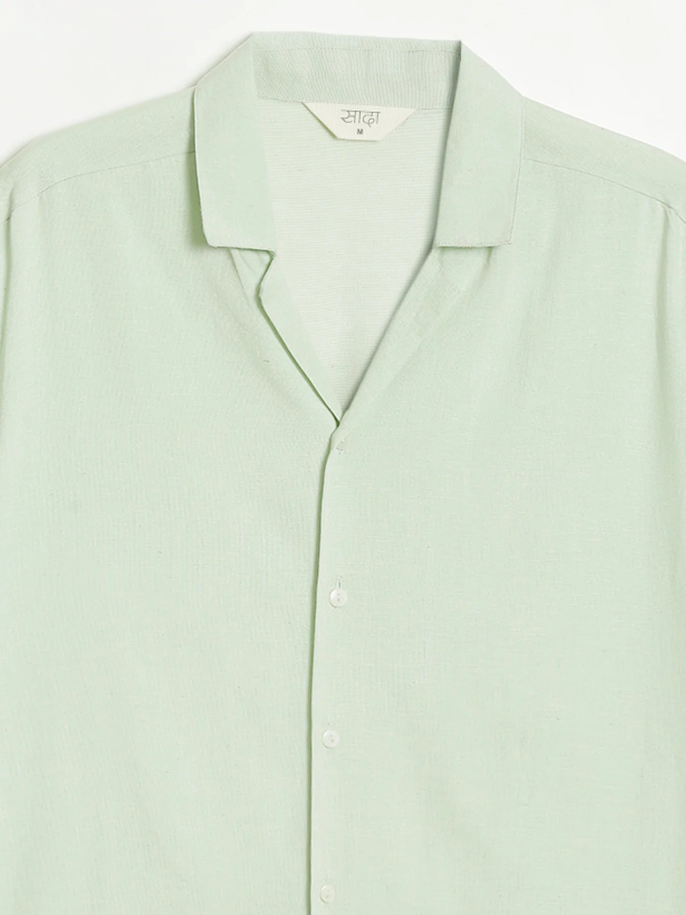 Men Flowy Linen Cuban Collar Mint Green Shirt