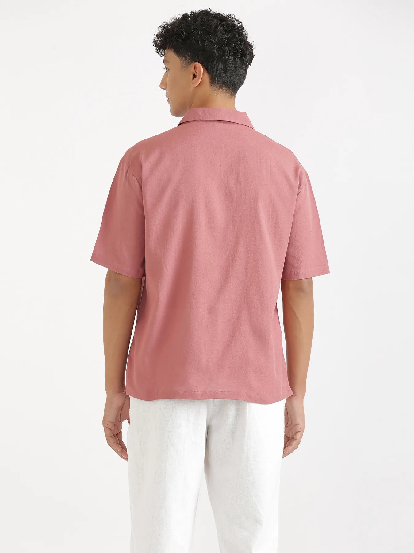 Men Flowy Linen Cuban Collar Rose Taupe Shirt