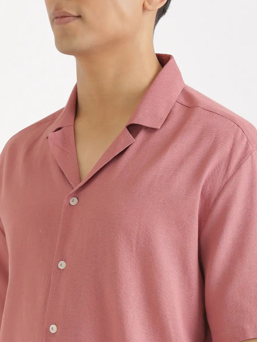 Men Flowy Linen Cuban Collar Rose Taupe Shirt