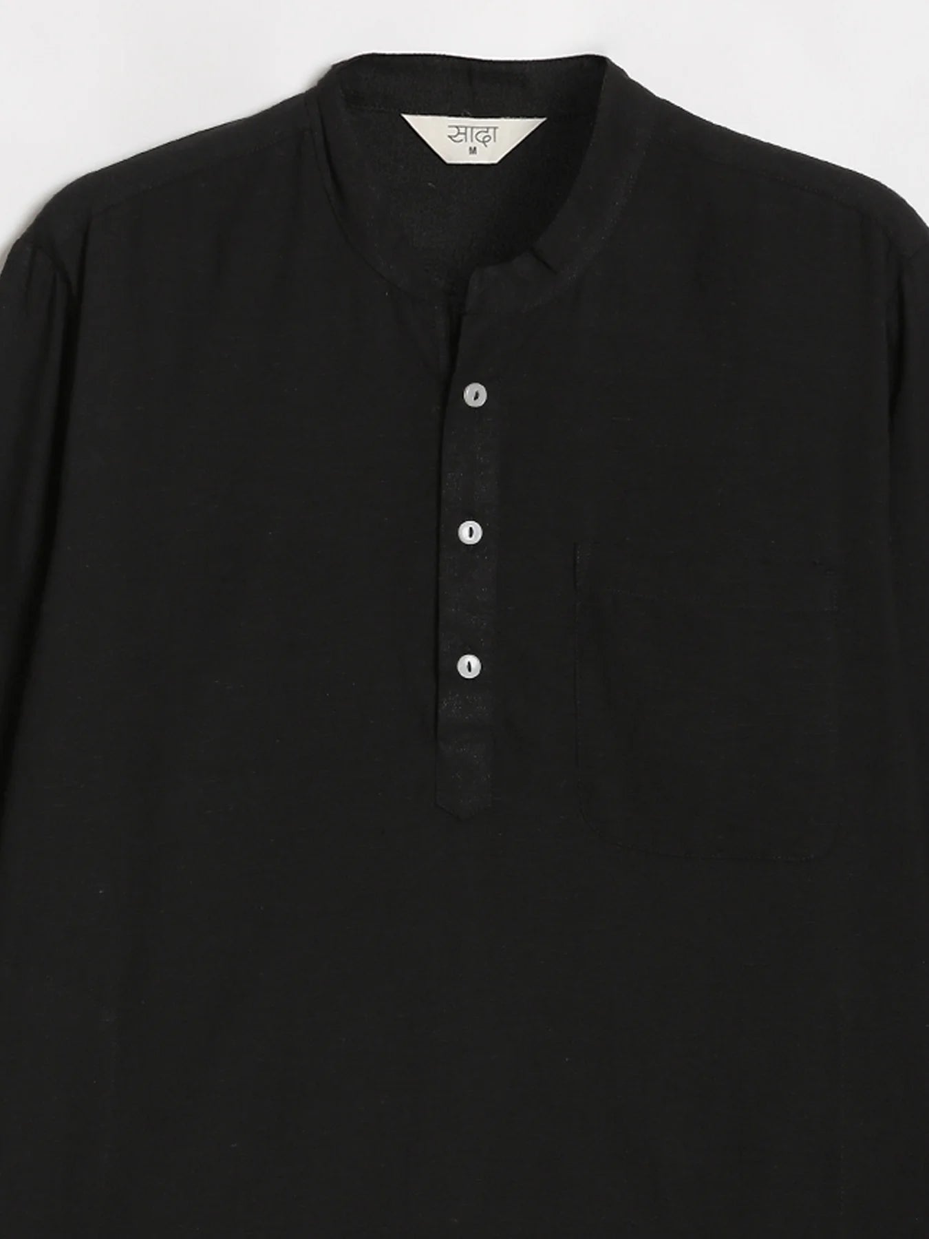 Men Black Flowy Linen Long Kurta