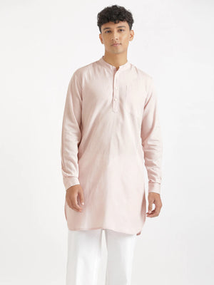 Men Blush Pink Flowy Linen Long Kurta