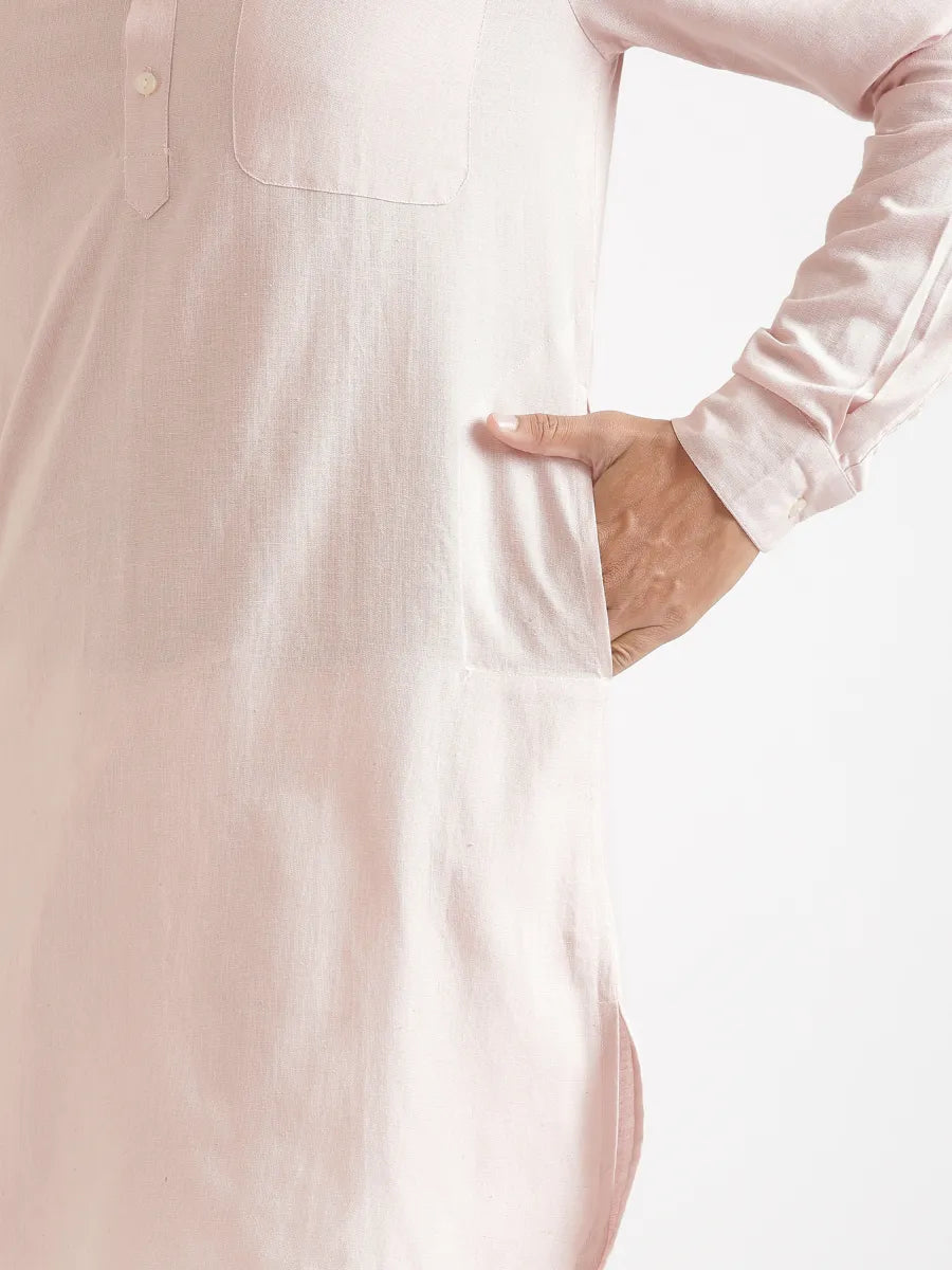 Men Blush Pink Flowy Linen Long Kurta