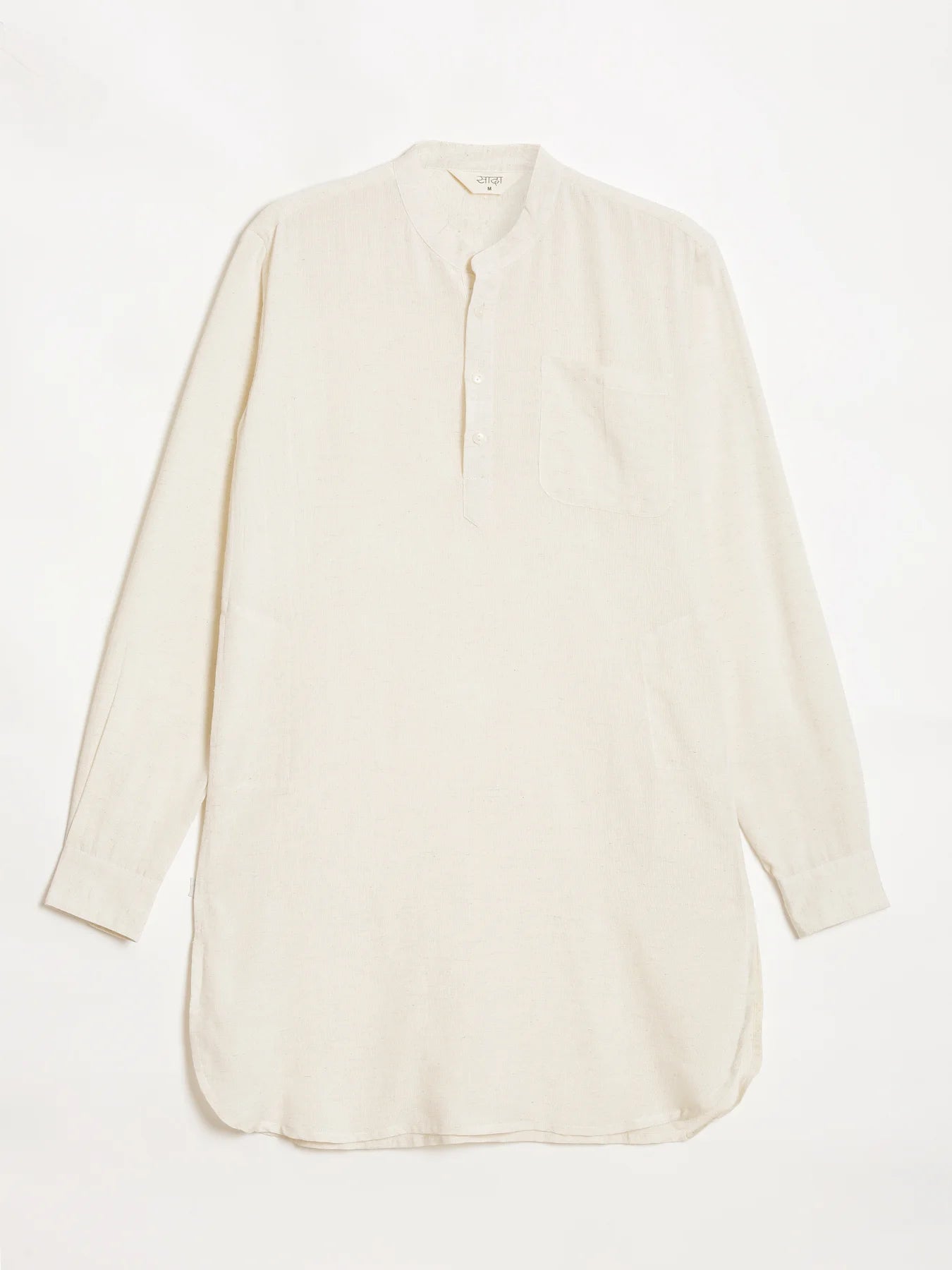 Men Ecru Flowy Linen Long Kurta
