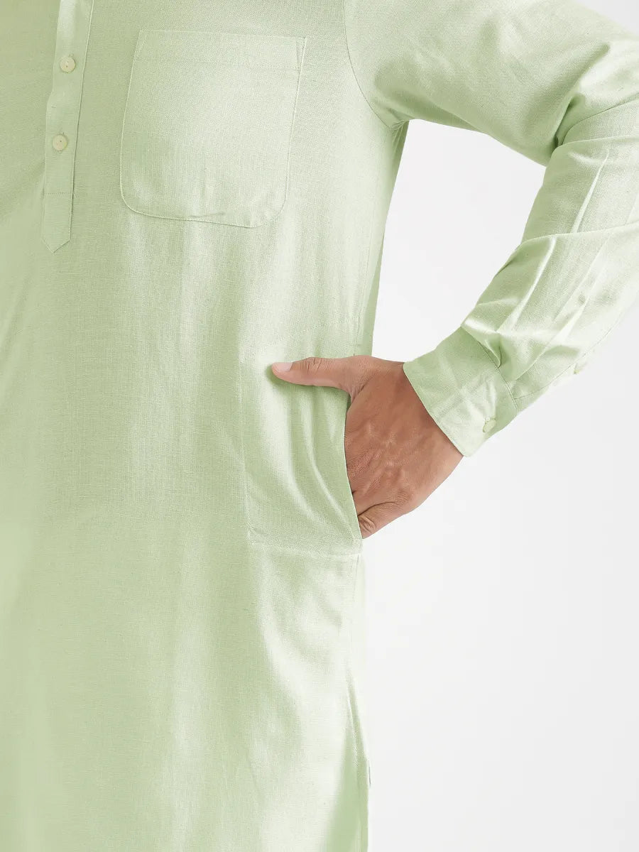 Men Mint Green Flowy Linen Long Kurta