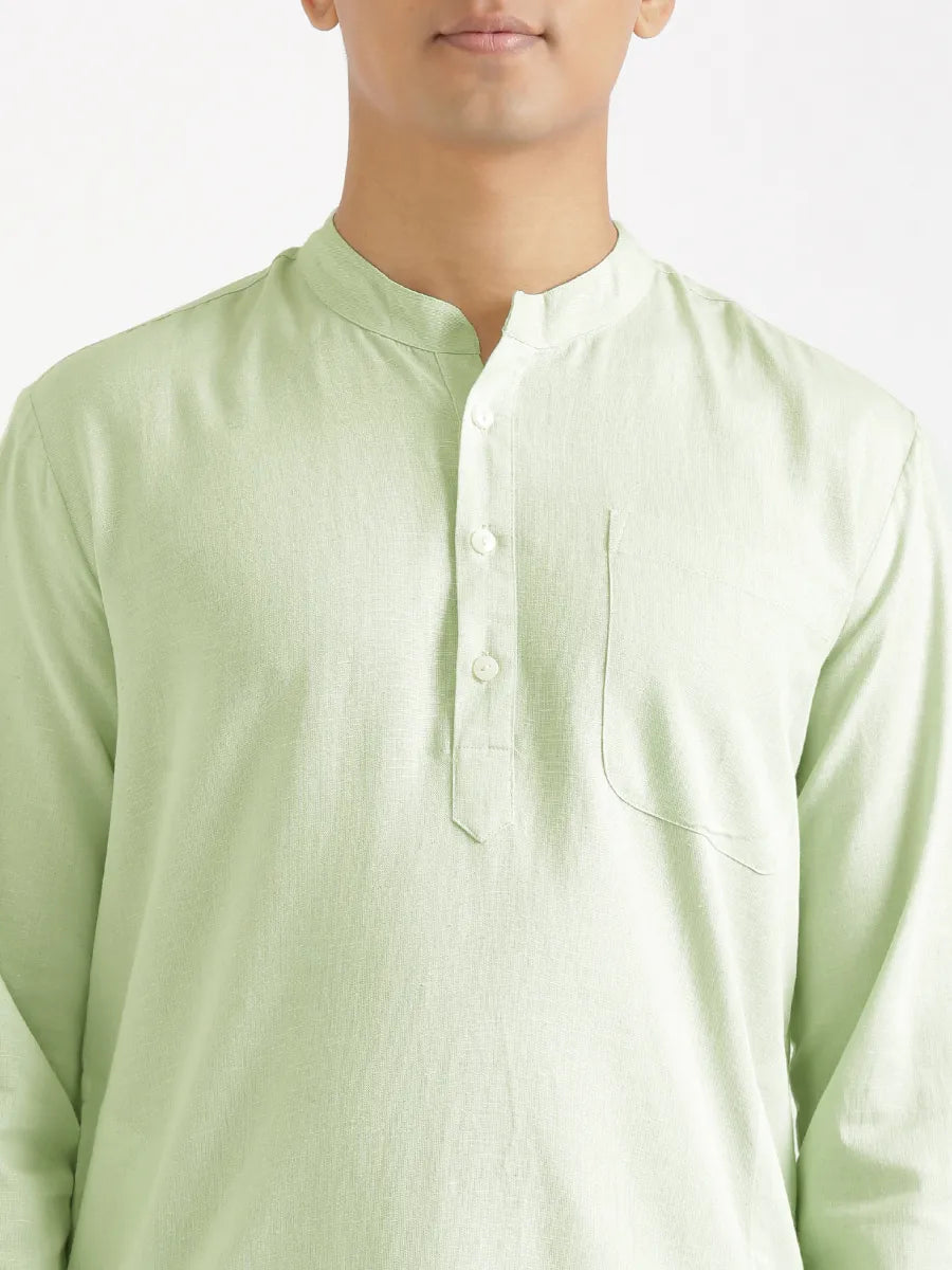 Men Mint Green Flowy Linen Long Kurta