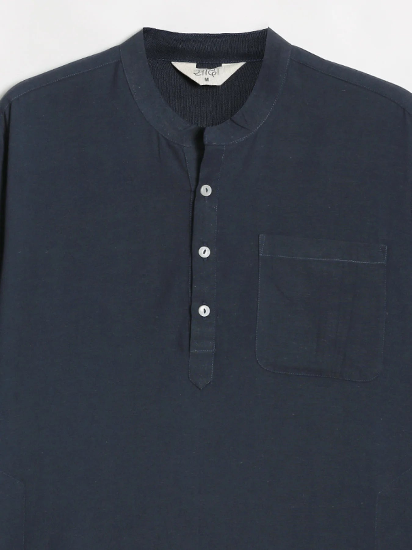 Men Navy Blue Flowy Linen Long Kurta