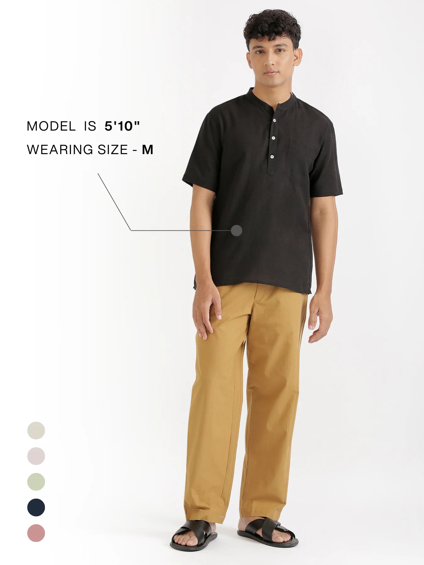 Men Flowy Linen Half Sleeve Black Kurta