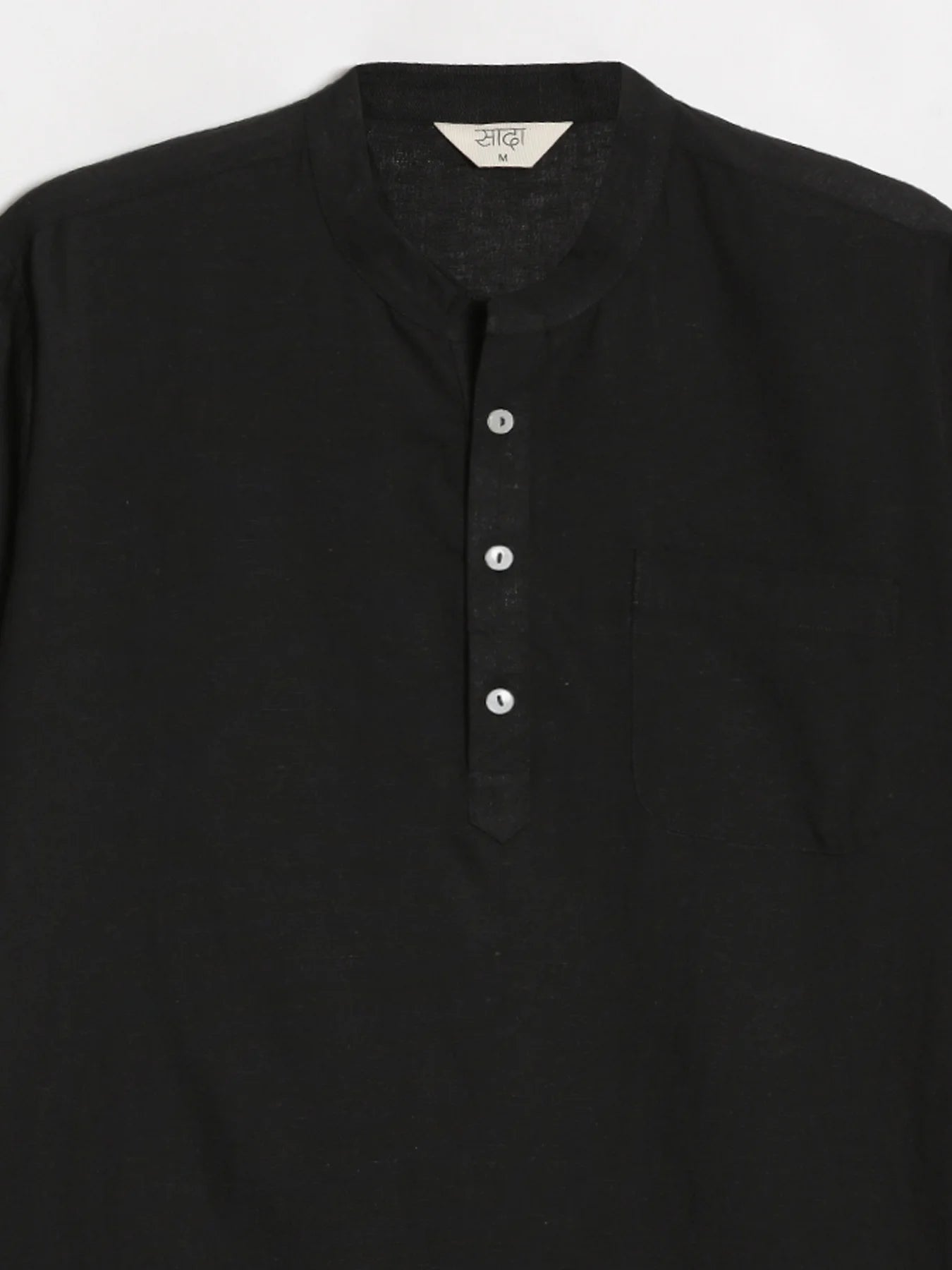 Men Flowy Linen Half Sleeve Black Kurta