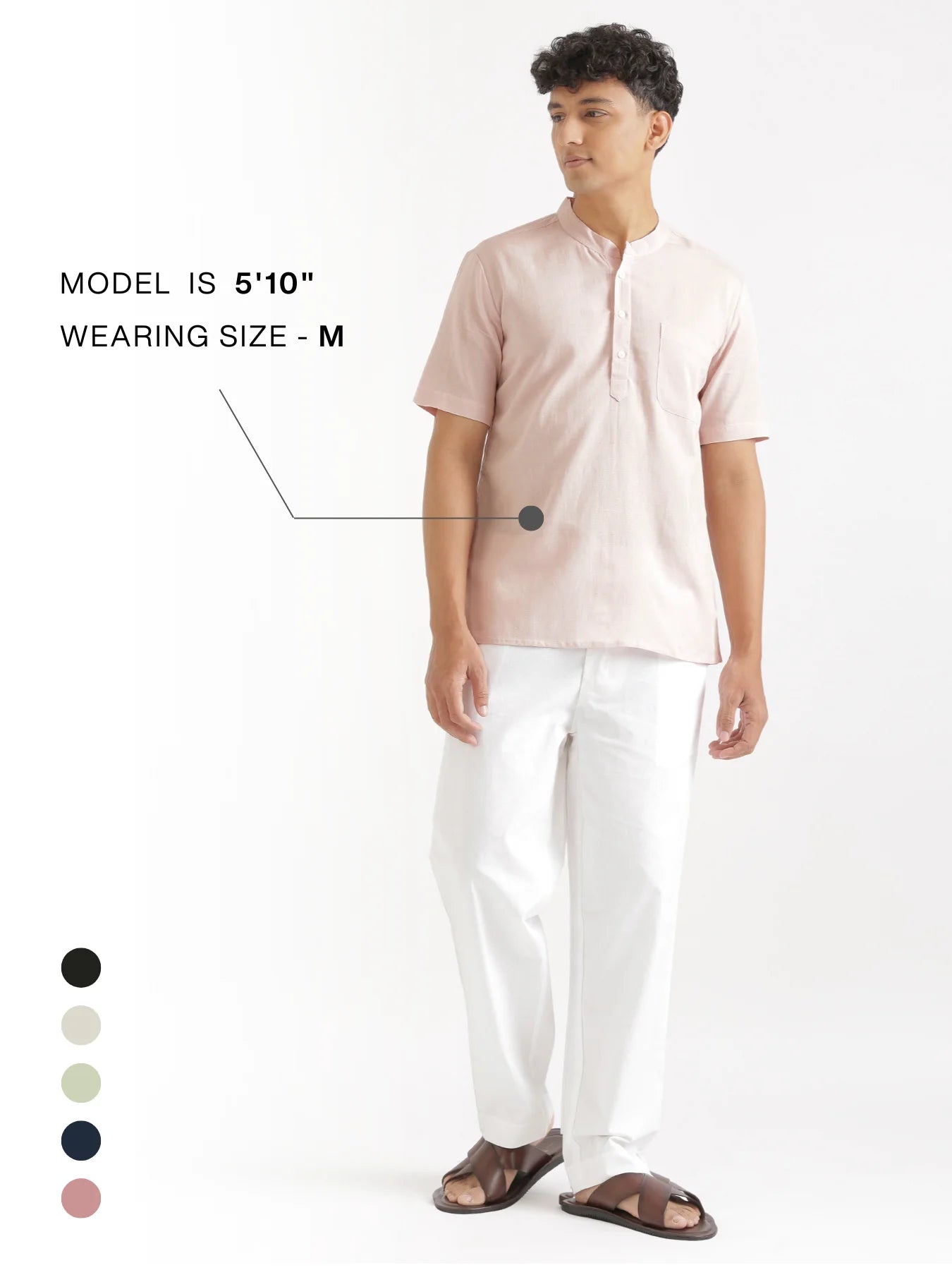Men Flowy Linen Half Sleeve Blush Pink Kurta