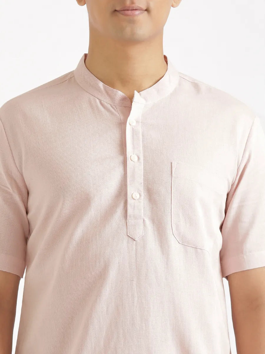 Men Flowy Linen Half Sleeve Blush Pink Kurta