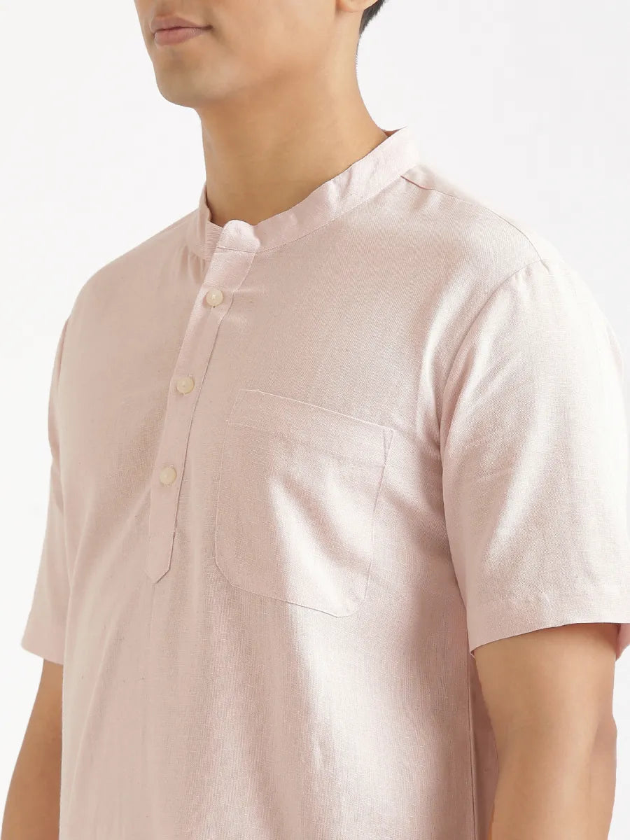 Men Flowy Linen Half Sleeve Blush Pink Kurta