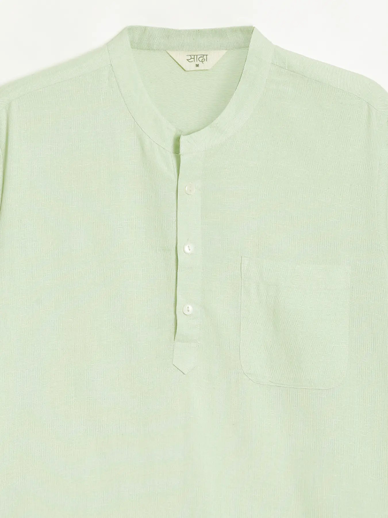 Men Flowy Linen Half Sleeve Mint Green Kurta