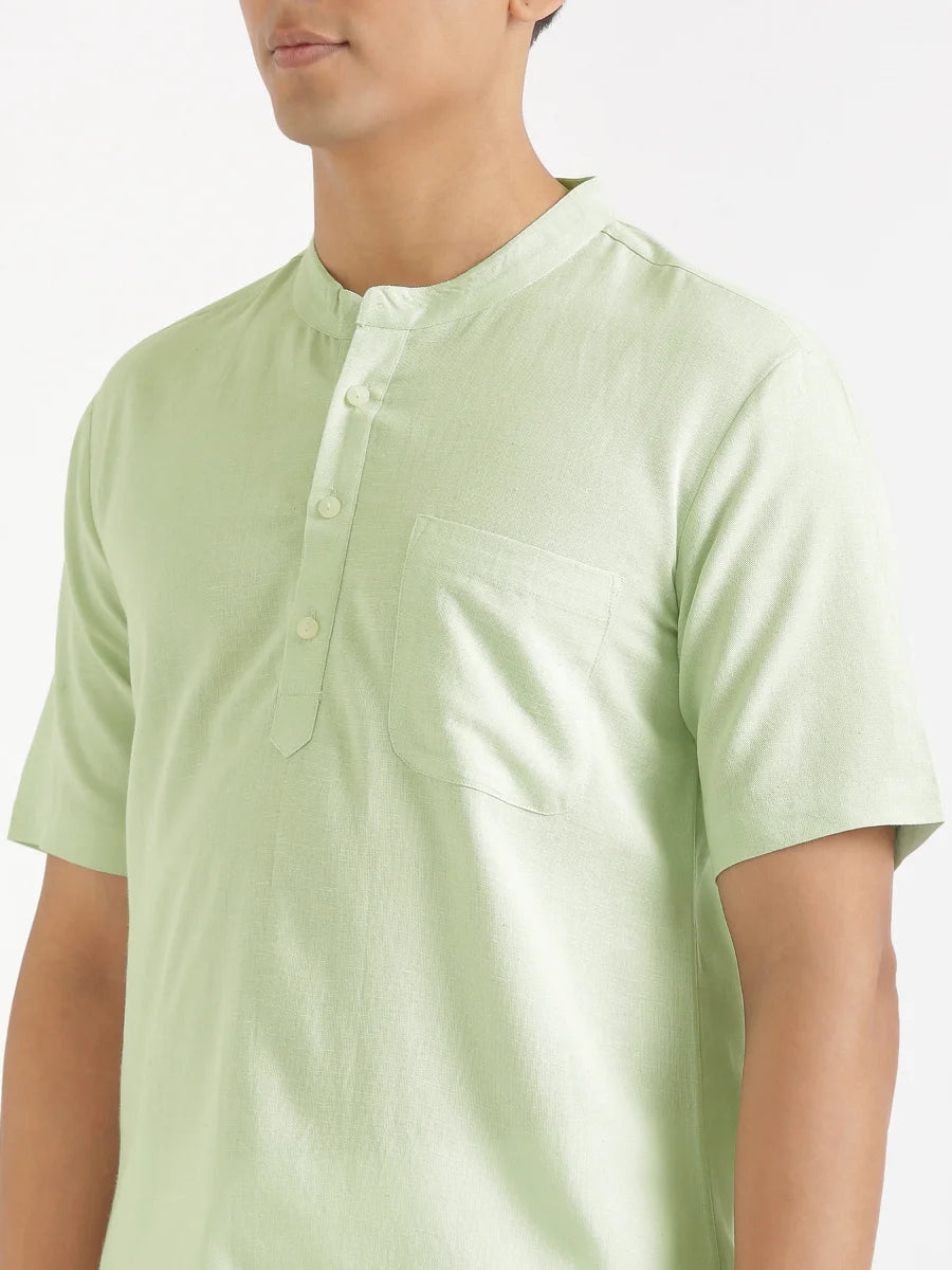 Men Flowy Linen Half Sleeve Mint Green Kurta