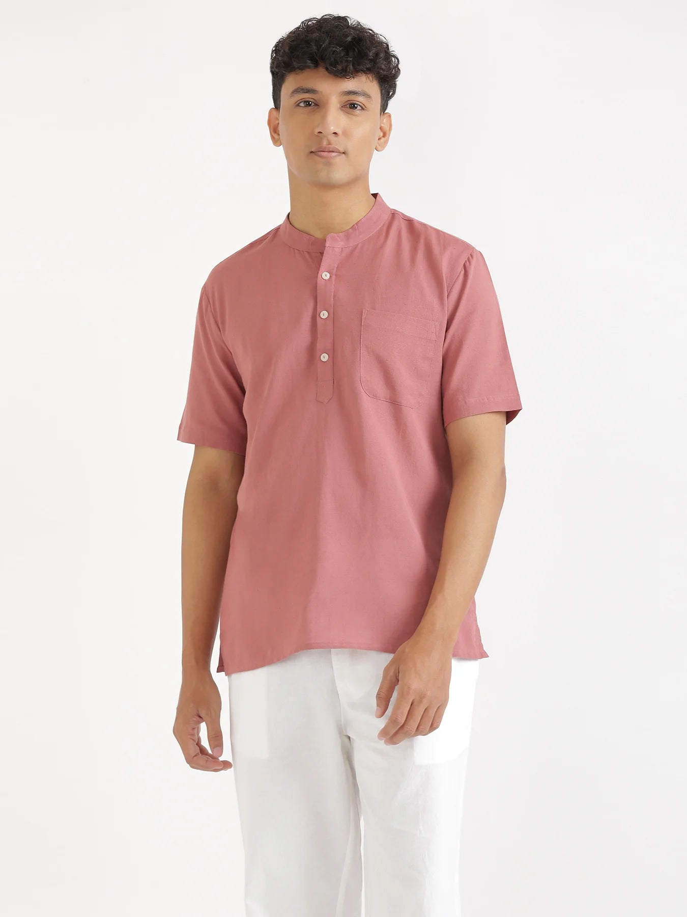 Men Flowy Linen Half Sleeve Rose Taupe Kurta