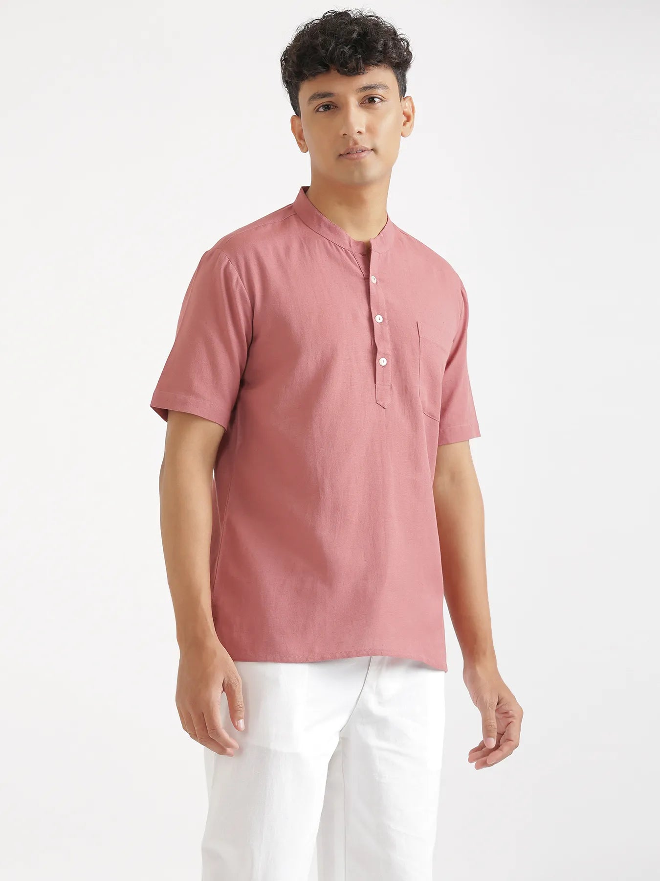 Men Flowy Linen Half Sleeve Rose Taupe Kurta