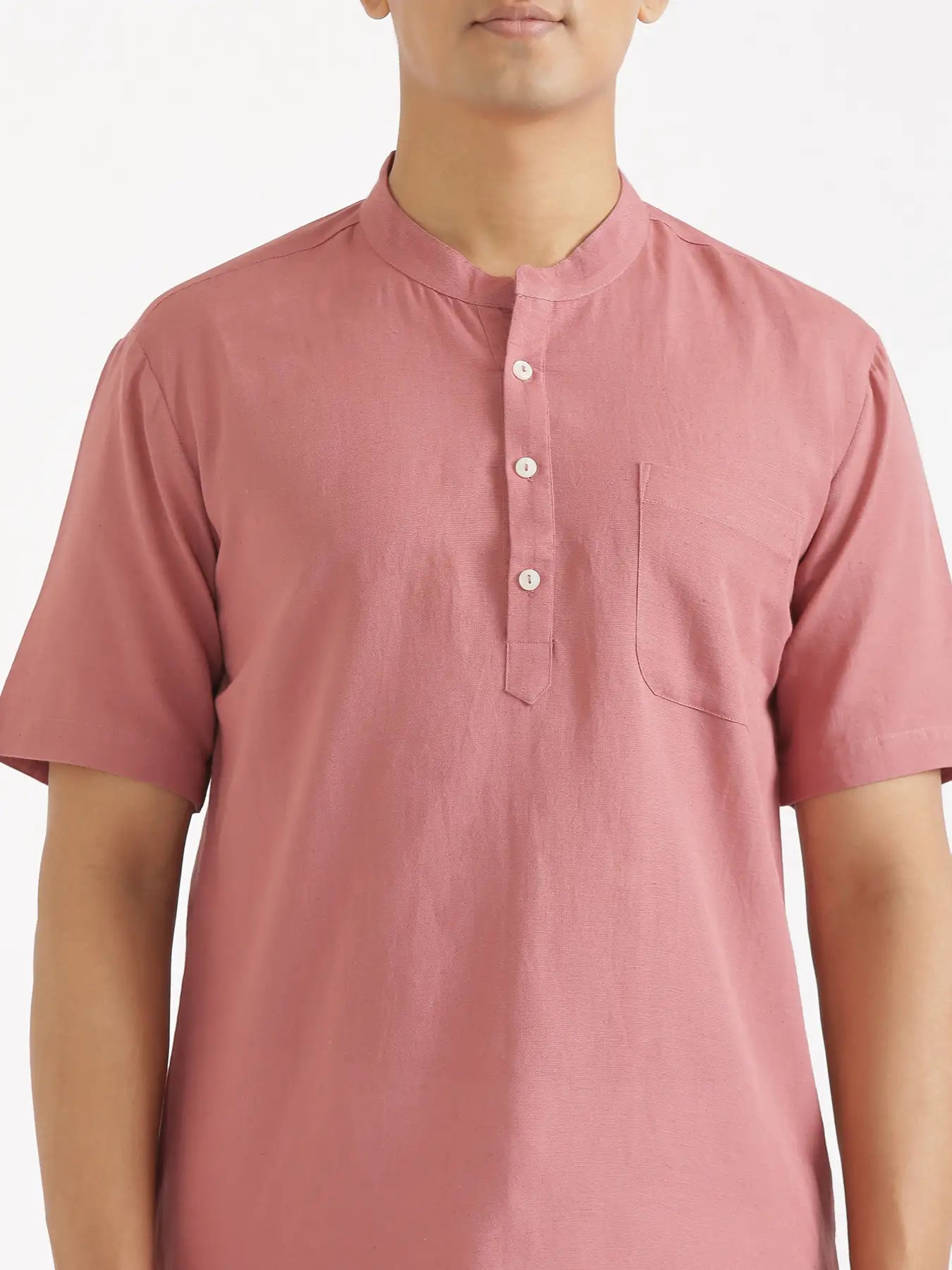 Men Flowy Linen Half Sleeve Rose Taupe Kurta