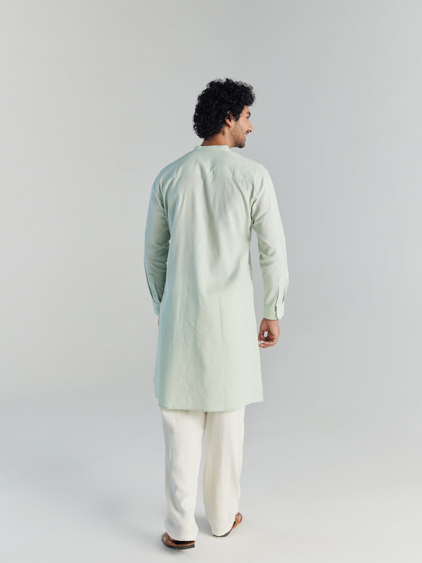 Men Mint Green Airy Linen Long Kurta