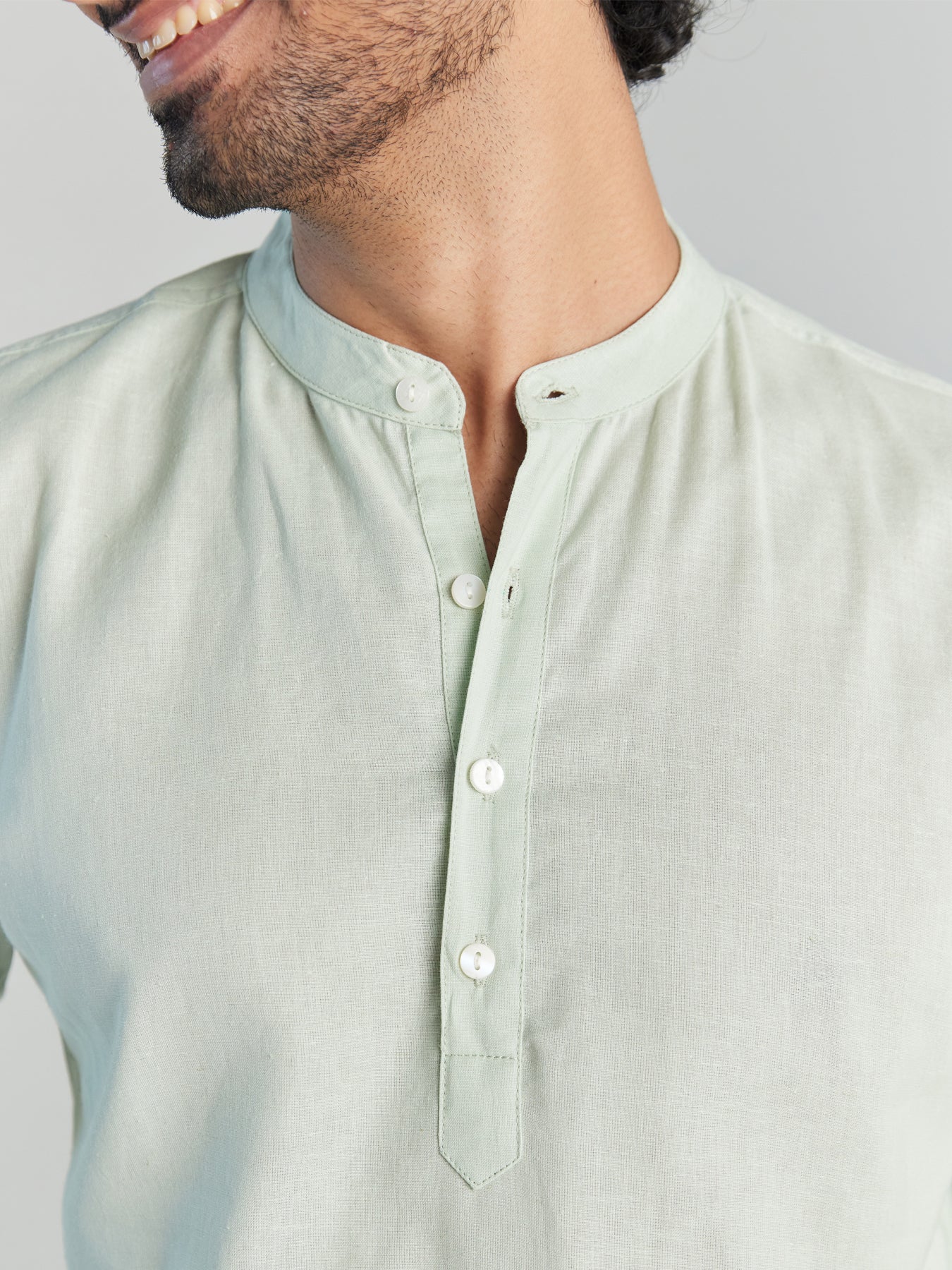 Men Mint Green Airy Linen Long Kurta