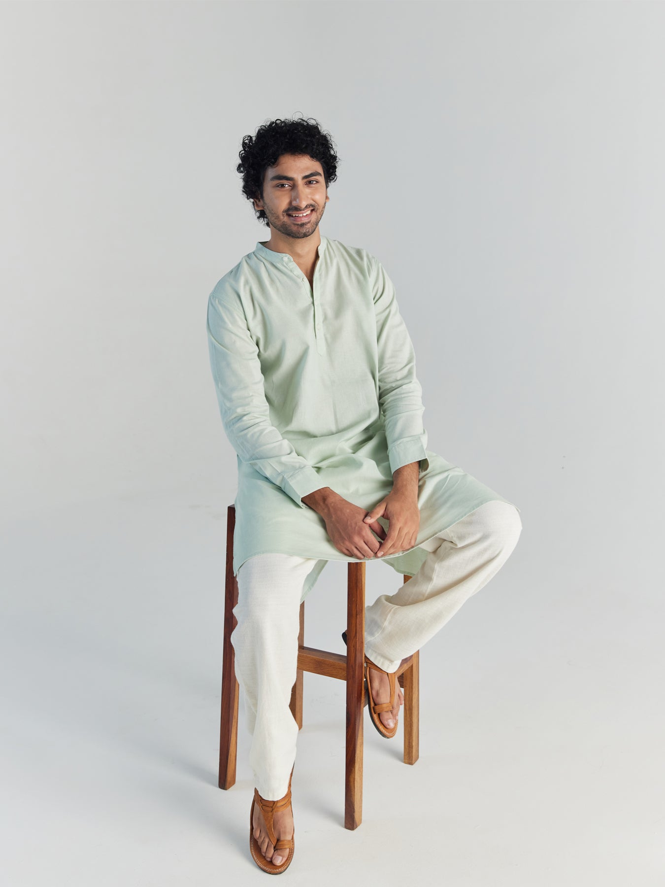 Men Mint Green Airy Linen Long Kurta