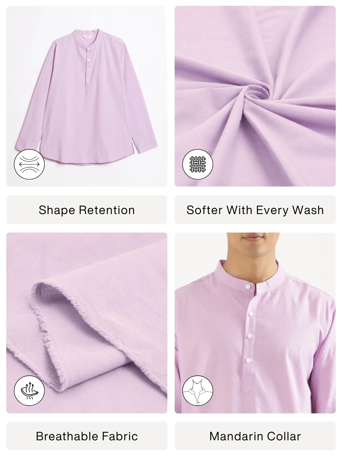 Men Lilac Airy Linen Short Kurta