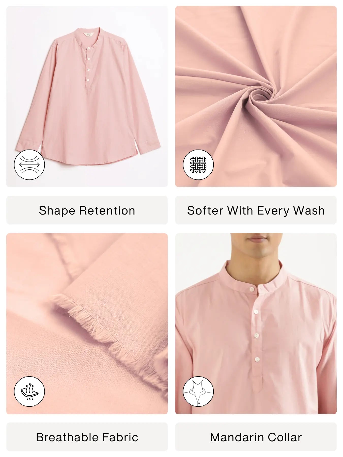 Men Salmon Pink Airy Linen Short Kurta