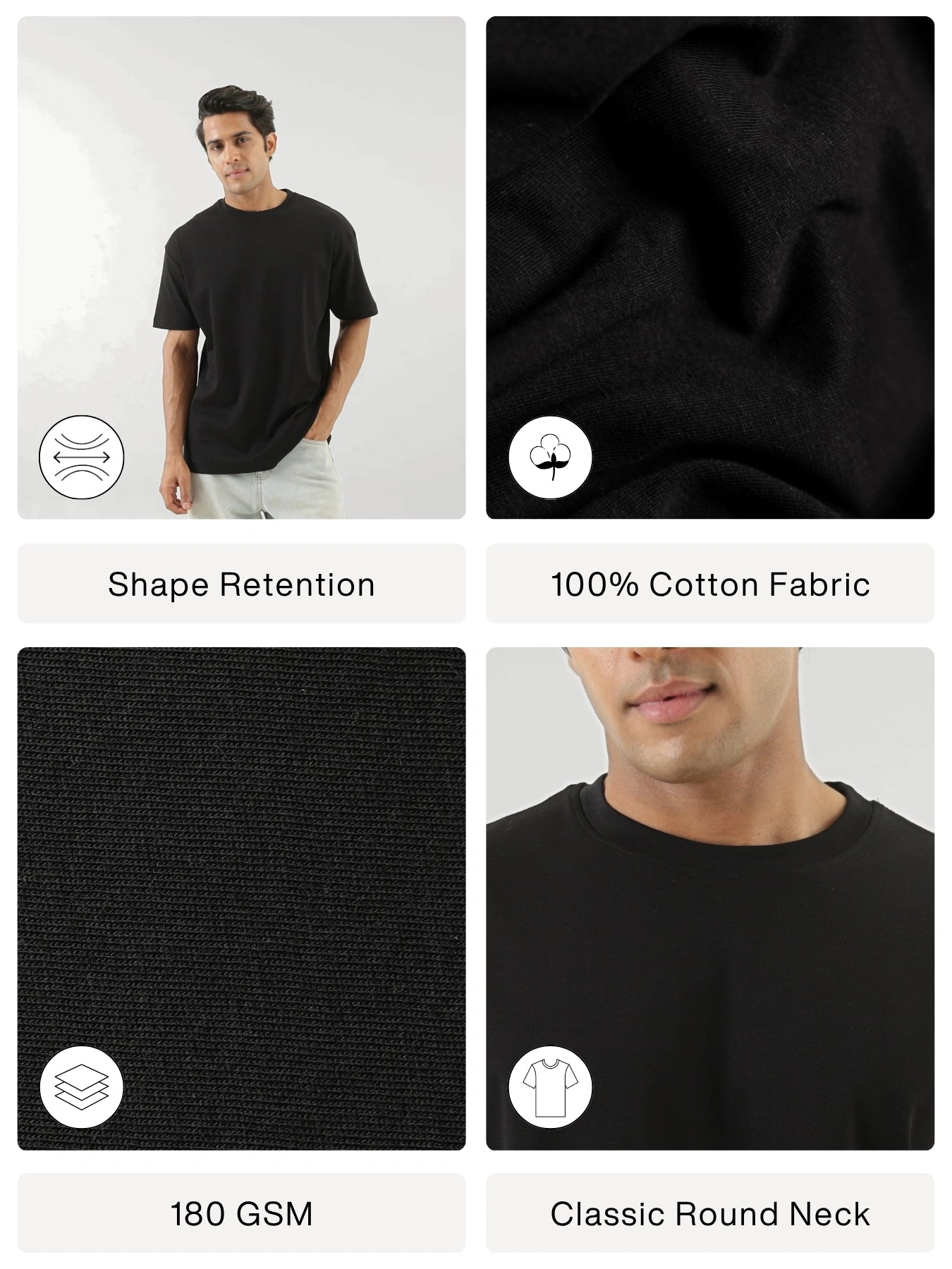 Men Black Round Neck T-shirt