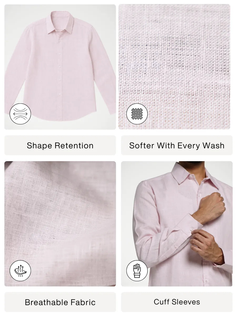 Men Blush Pink Pure Linen Full Sleeve Shirt