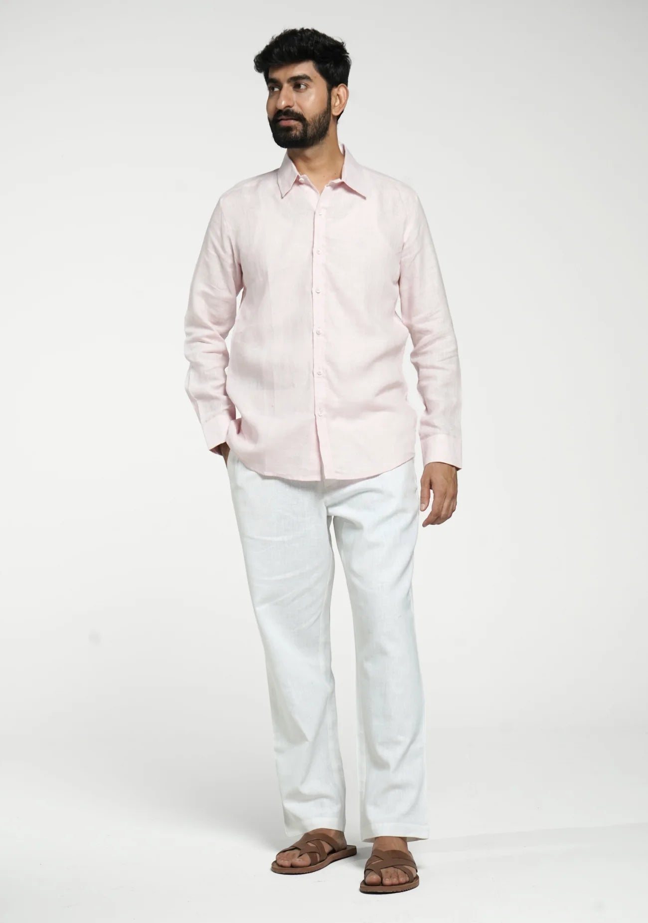 Men Blush Pink Linen Full Sleeve Shirt