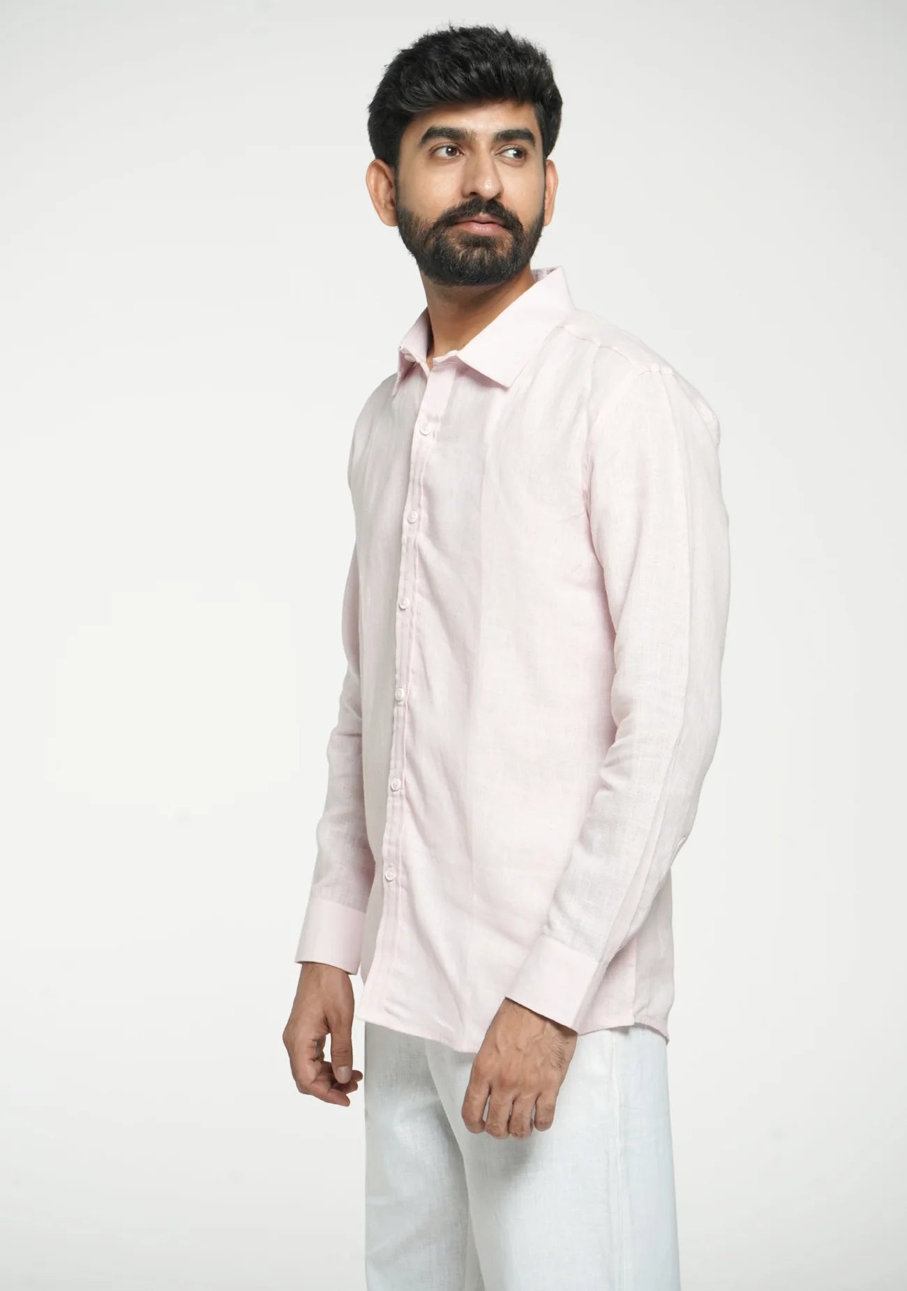 Men Blush Pink Pure Linen Full Sleeve Shirt