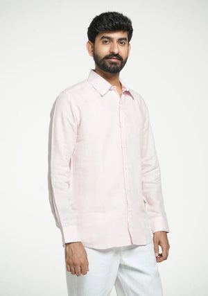 Men Blush Pink Linen Full Sleeve Shirt