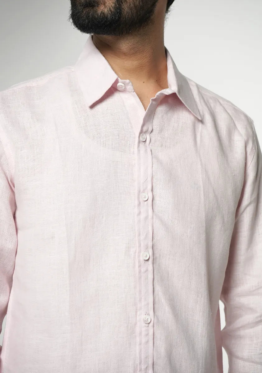 Men Blush Pink Pure Linen Full Sleeve Shirt