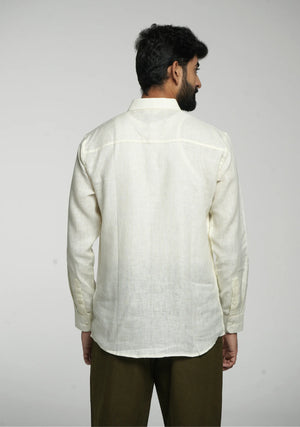 Men Cream Pure Linen Full Sleeve Shirt