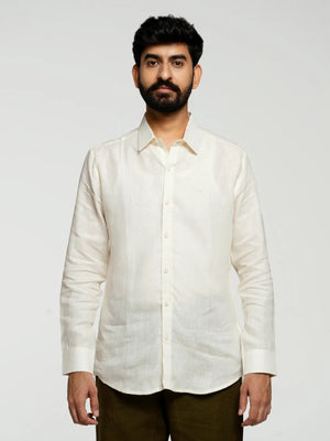 Men Cream Pure Linen Full Sleeve Shirt
