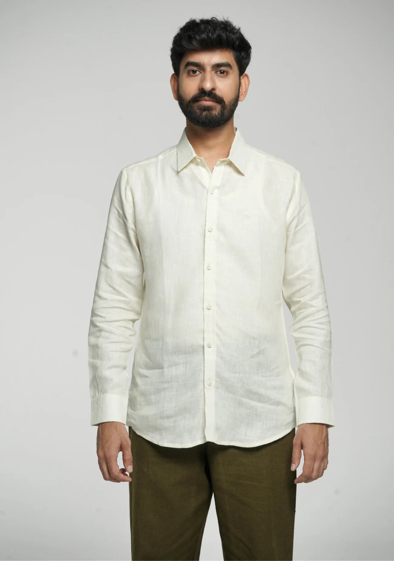 Men Cream Pure Linen Full Sleeve Shirt