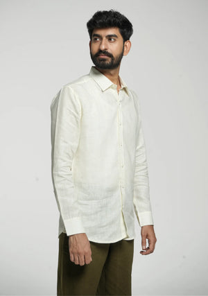 Men Cream Pure Linen Full Sleeve Shirt
