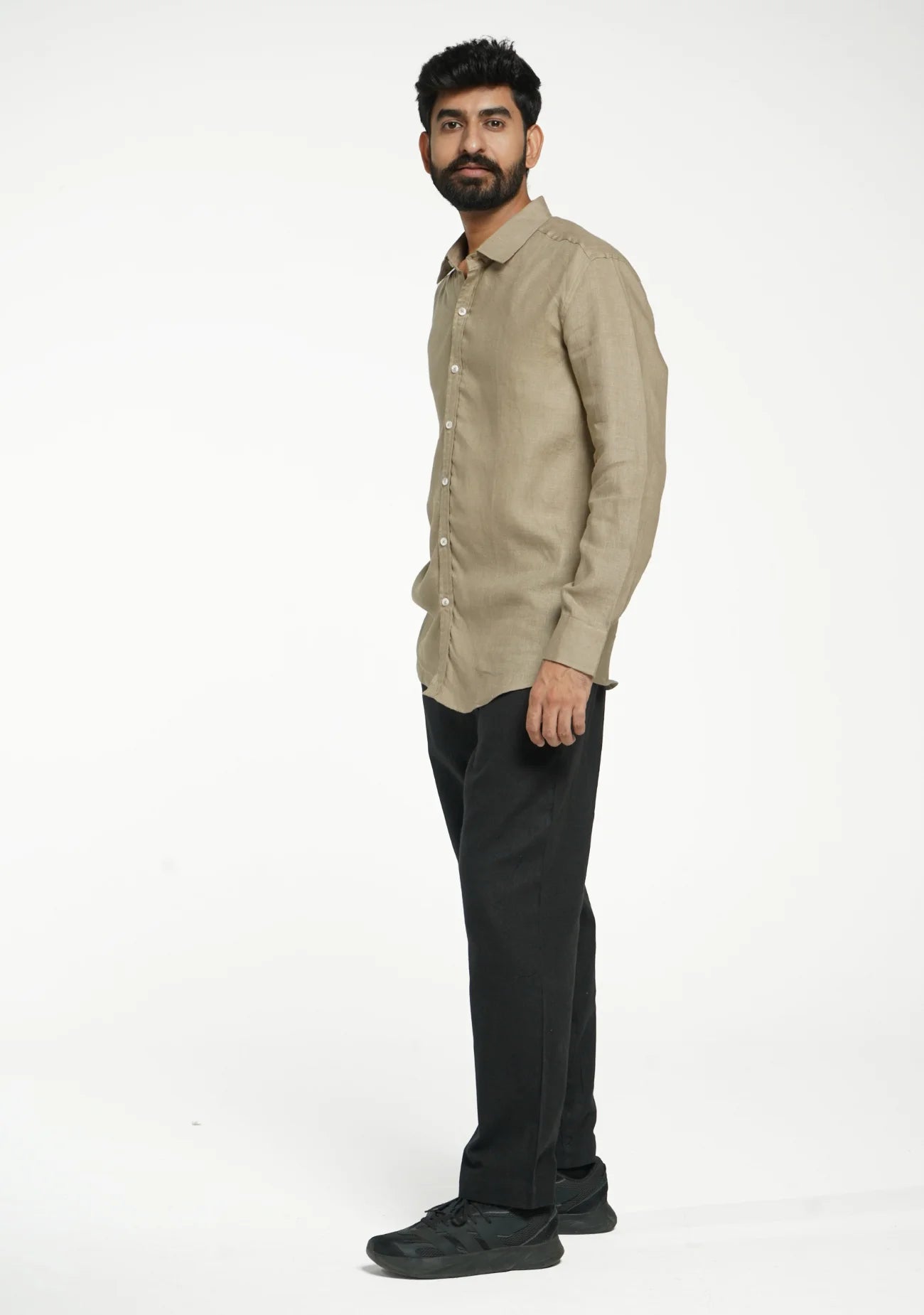 Men Khakhi Pure Linen Full Sleeve Shirt