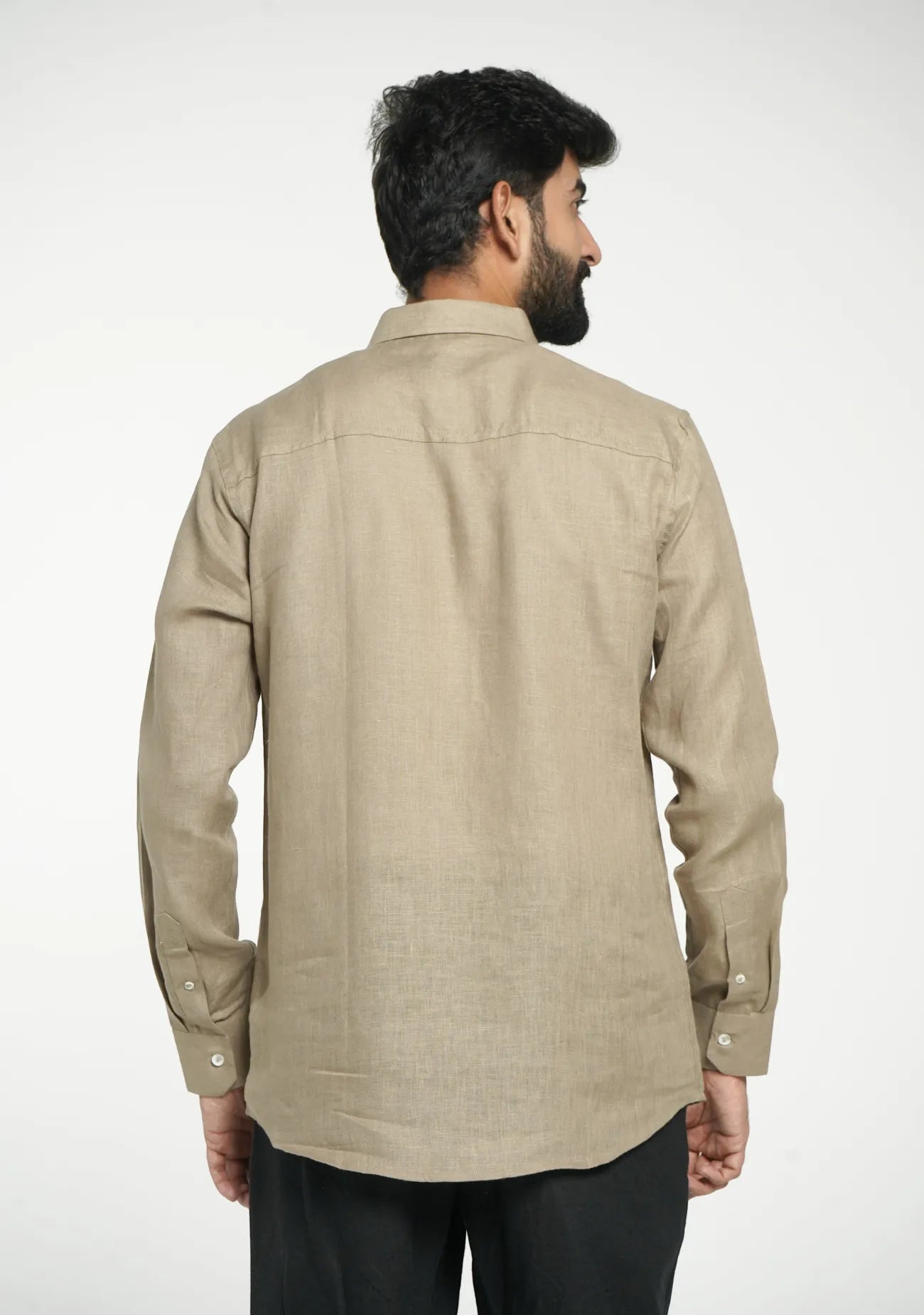 Men Khakhi Pure Linen Full Sleeve Shirt