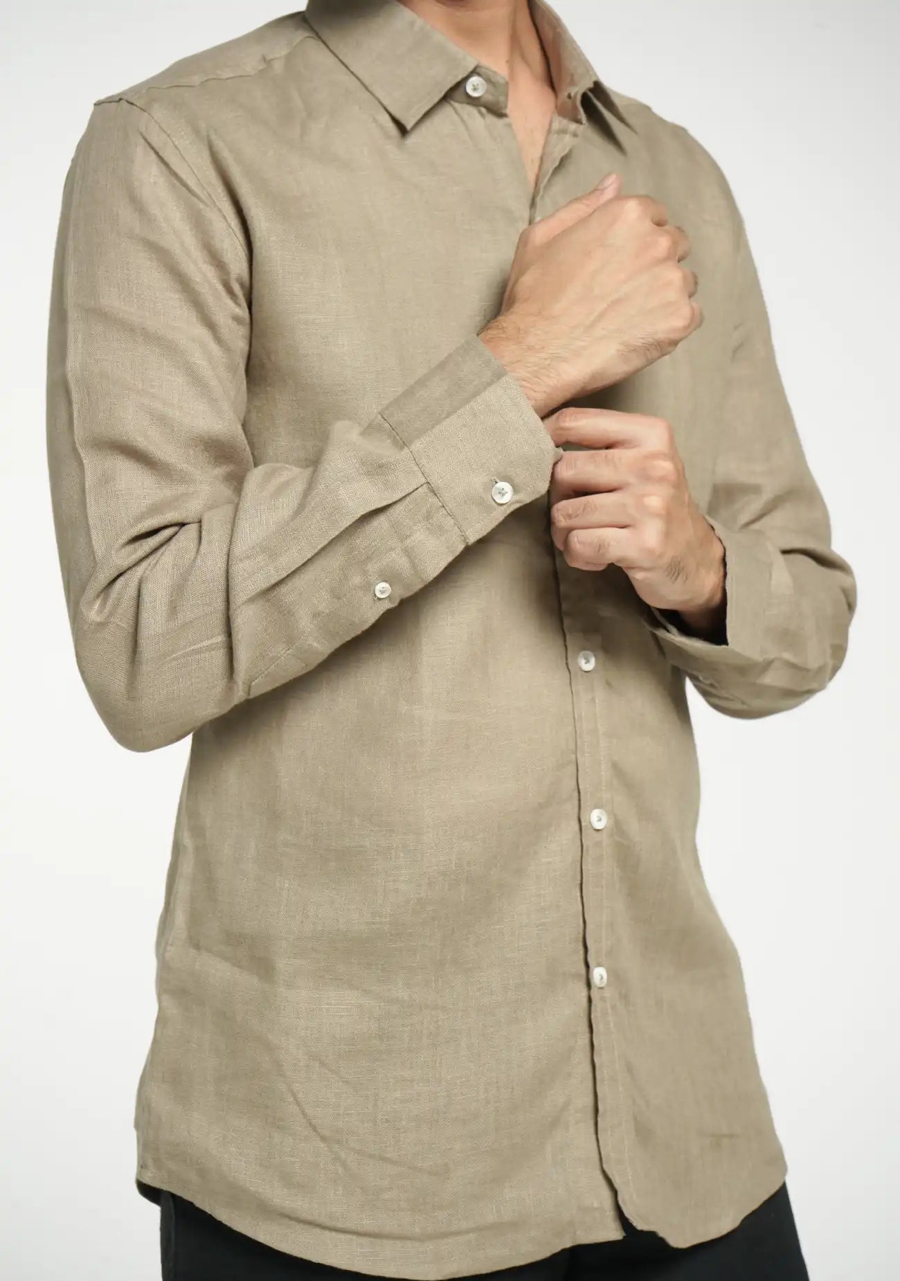 Men Khakhi Pure Linen Full Sleeve Shirt