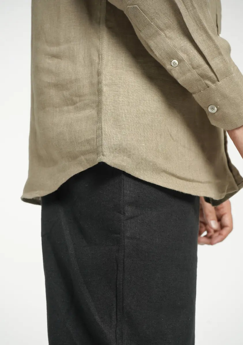 Men Khakhi Pure Linen Full Sleeve Shirt