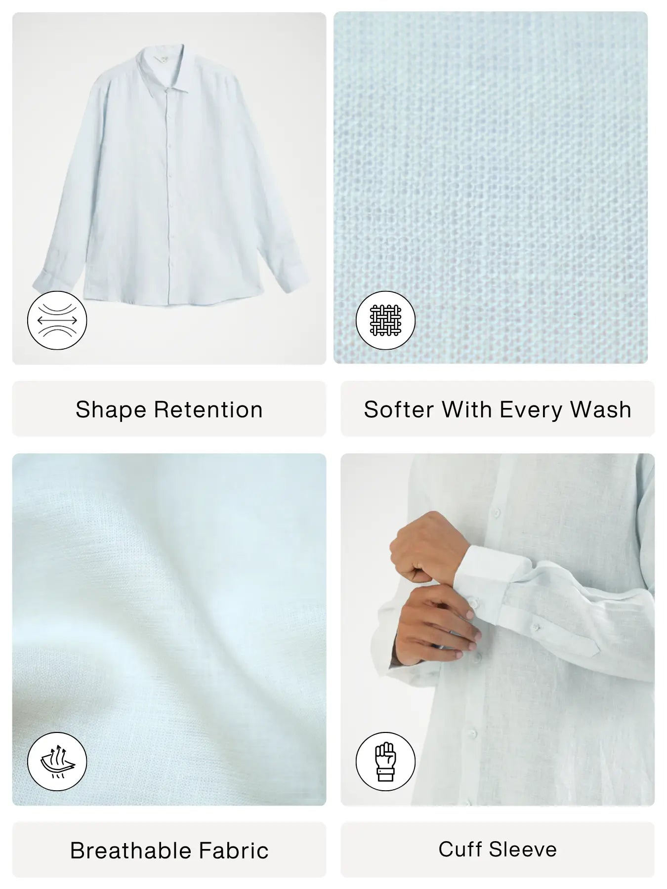 Men Light Blue Pure Linen Full Sleeve Shirt