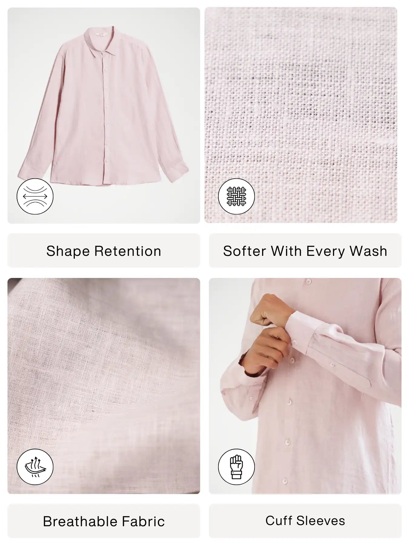Men Light Pink Pure Linen Full Sleeve Shirt