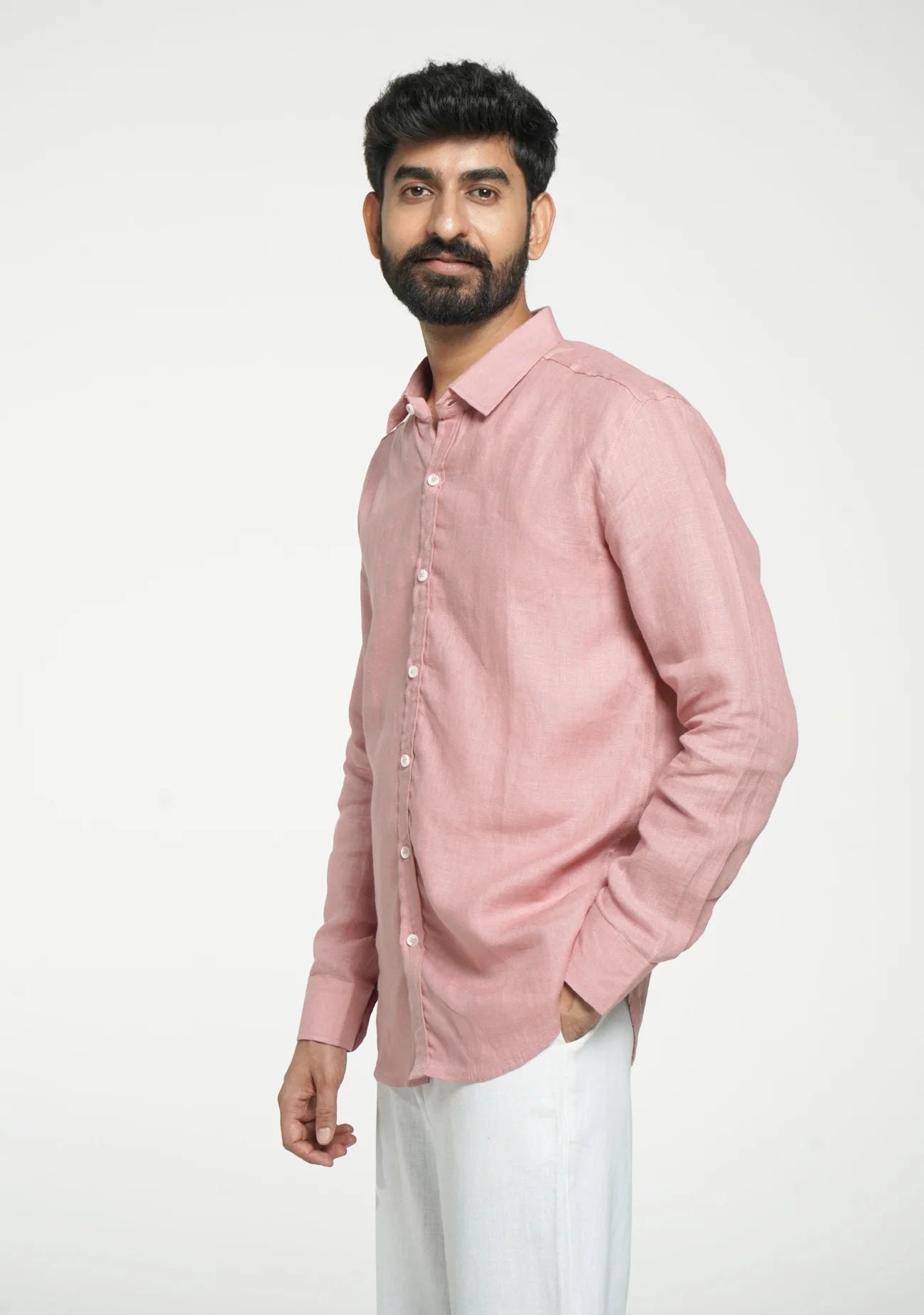 Men Rose Taupe Pure Linen Full Sleeve Shirt