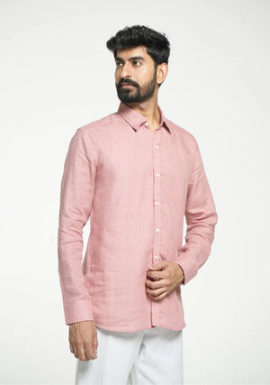 Men Rose Taupe Pure Linen Full Sleeve Shirt