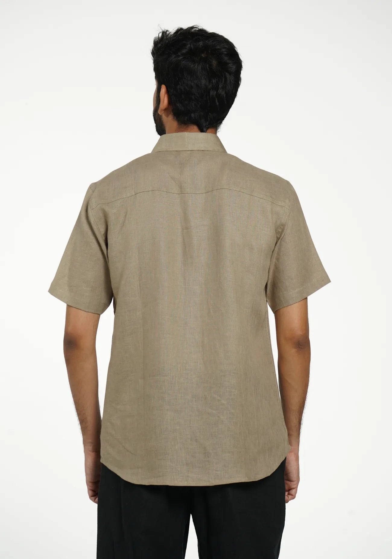 Men Khakhi Pure Linen Short Sleeve Shirt