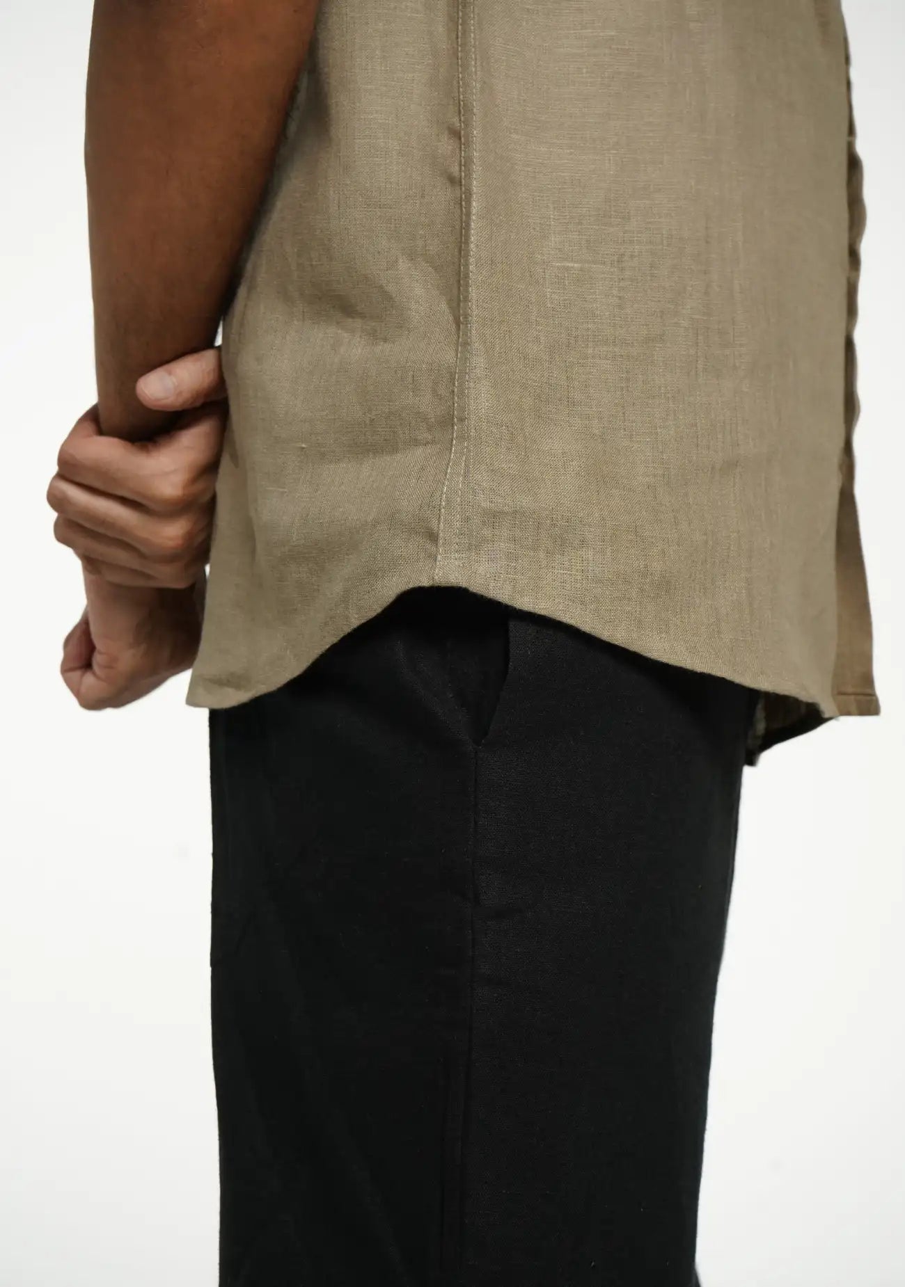 Men Khakhi Pure Linen Short Sleeve Shirt