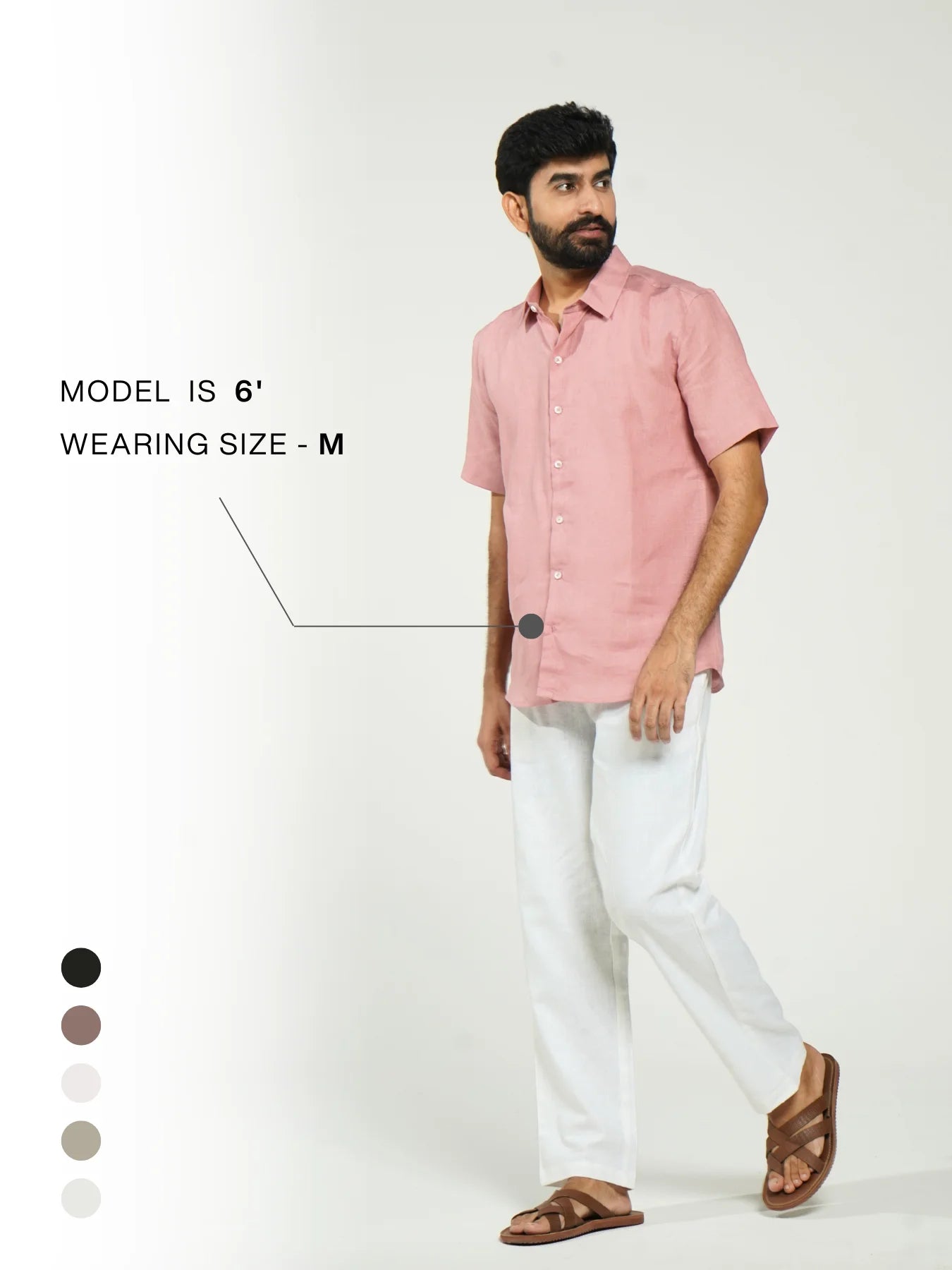 Men Rose Taupe Pure Linen Short Sleeve Shirt