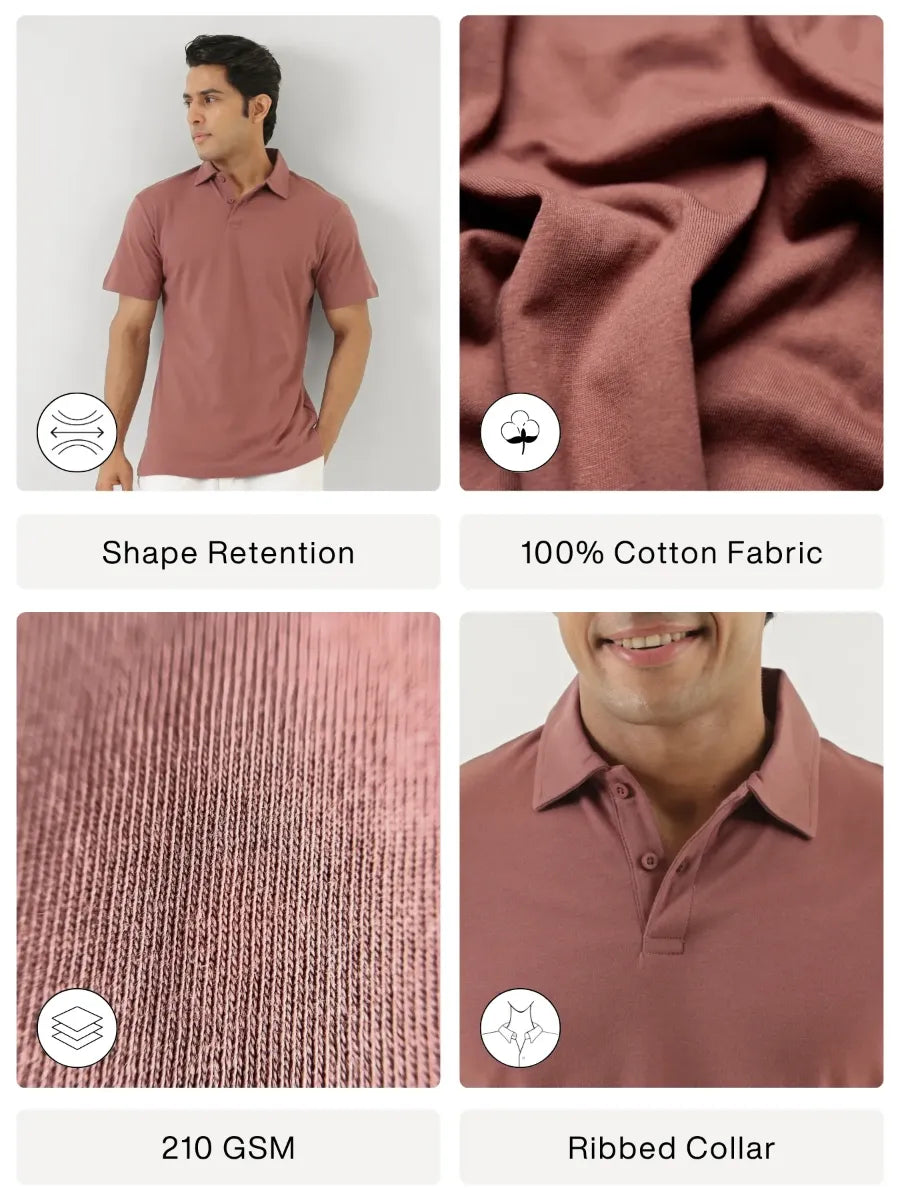 Men Rose Taupe Polo T-shirt